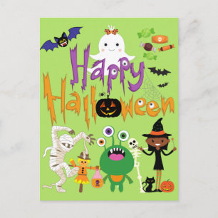 Carte Postale Joyeux Halloween Enfants Mignon et Effrayant