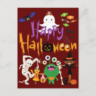 Carte Postale Joyeux Halloween Enfants mignonnes et Éffrayants