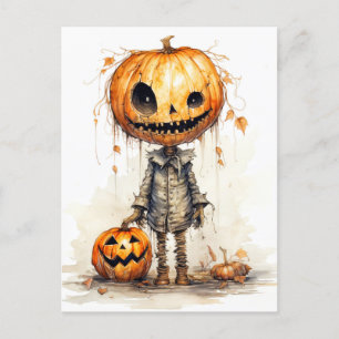 Carte Postale Joyeux Halloween Épouvantail Citrouille Art