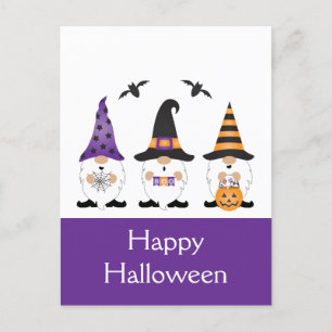 Carte Postale Joyeux Halloween Gnomes Violet Orange