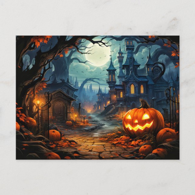 Carte Postale Joyeux Halloween | Logements Hantés Déplaisants (Devant)