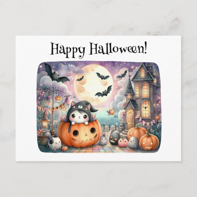 Carte Postale Joyeux Halloween mignon Kawaii  (Devant)