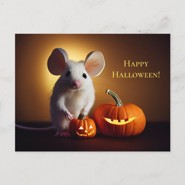 Carte Postale Joyeux Halloween. Petite souris mignonne avec citr (Devant)