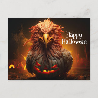 Carte Postale Joyeux Halloween Poulet Coq Citrouille Ferme Papie