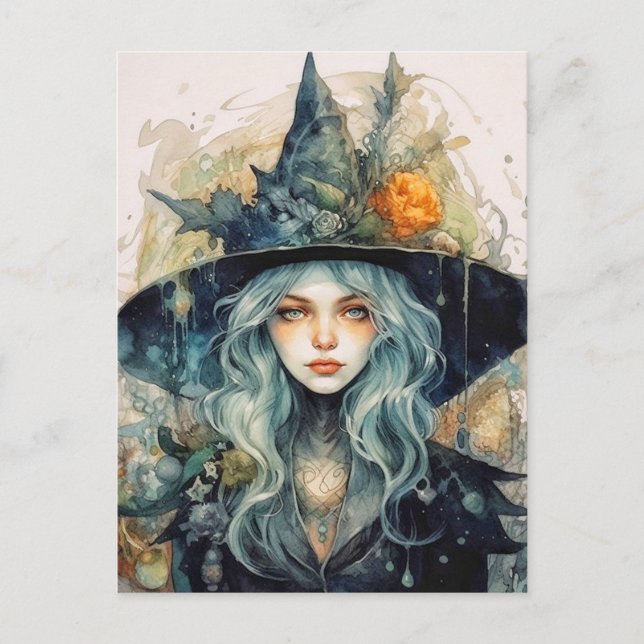 Carte Postale Joyeux Halloween | Sorcière d'automne (Devant)