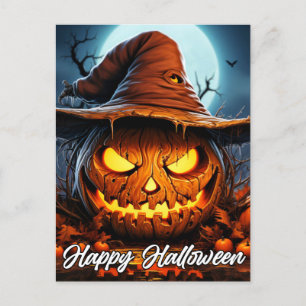 Carte Postale Joyeux Halloween terrifiant illumine Mad Citrouill
