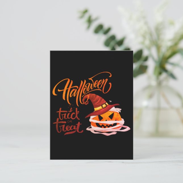 Carte Postale Joyeux Halloween Trick ou Citrouille de traitement (Debout devant)