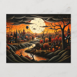 Carte Postale Joyeux Halloween Village Éffrayant