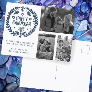 Carte Postale Joyeux Hanoukka CUSTOM 3 PHOTOS FÊTE À LA Main