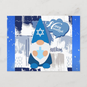 Carte Postale Joyeux Hanoukka Gnome Dreidel Cute Blue