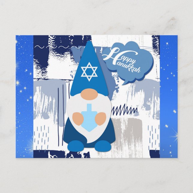 Carte Postale Joyeux Hanoukka Gnome Dreidel Cute Blue (Devant)