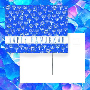 Carte Postale Joyeux Hanukkah Étoile de David Ménorah Bleu PERSO