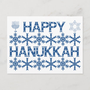 Carte Postale Joyeux Hanukkah Étoile de David Ménorah Flocons de