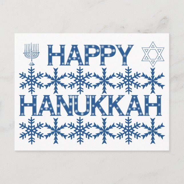 Carte Postale Joyeux Hanukkah Étoile de David Ménorah Flocons de (Devant)