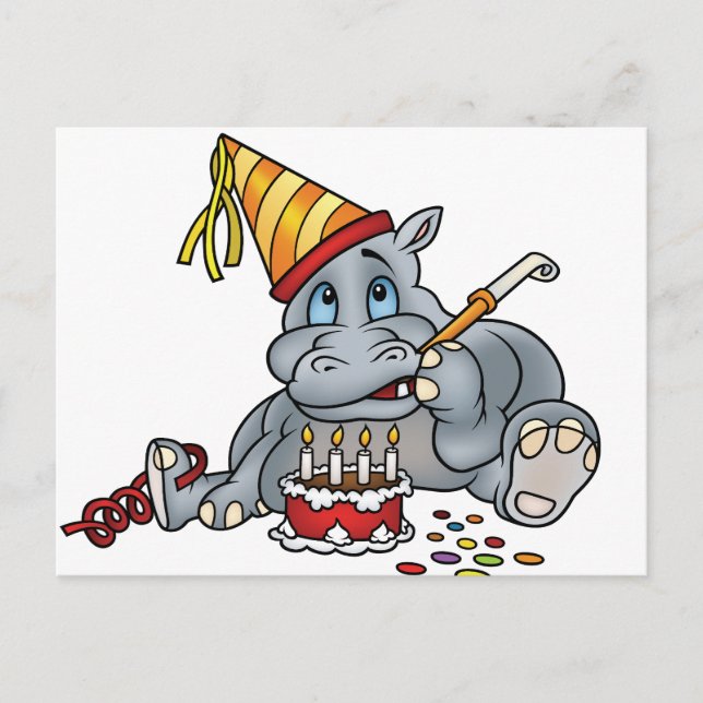Carte Postale Joyeux Hippo d'anniversaire (Devant)