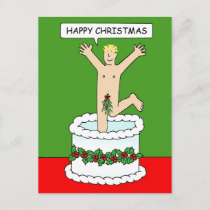Carte Postale Joyeux homme de Noël sauter d'un gâteau