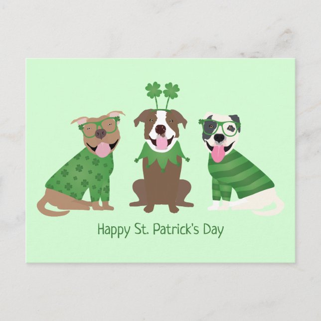 Carte Postale Joyeux Jour de la Saint Patrick Pit Bull Dogs (Devant)