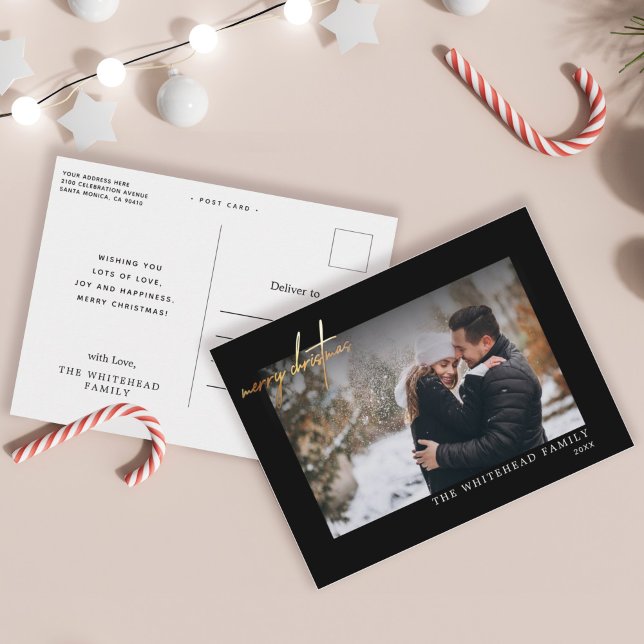 Carte Postale Joyeux Joyeux Joyeux Noël d'or moderne noir photo (Créateur téléchargé)