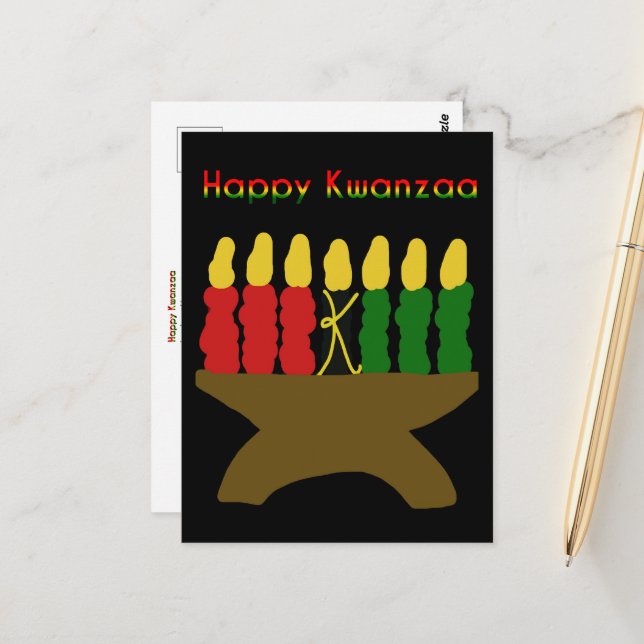 Carte Postale Joyeux Kwanzaa Kinara (Devant/Arrière en situation)