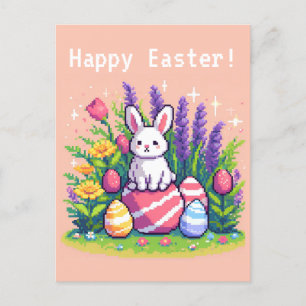 Carte Postale Joyeux lapin de Pâques 8 bits art pixel