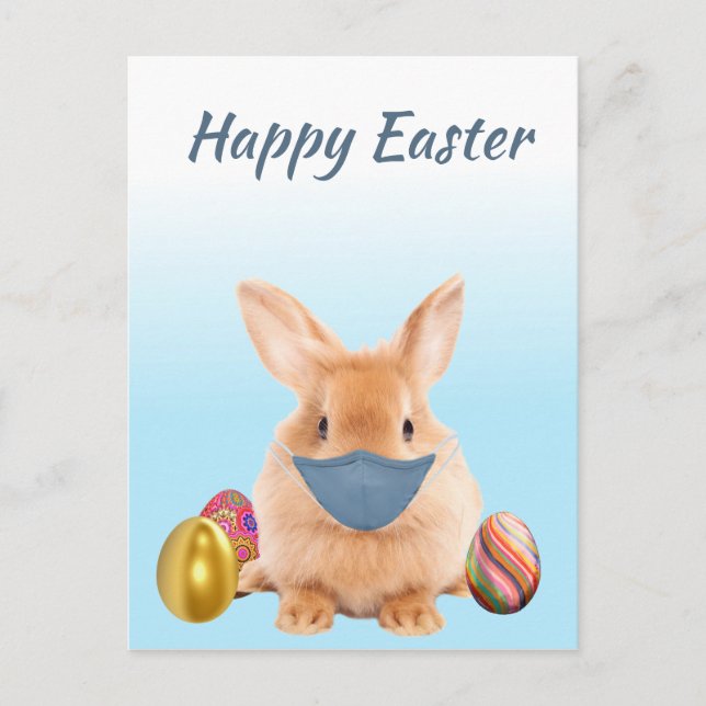 Carte Postale Joyeux lapin de Pâques au masque facial (Devant)