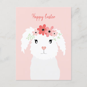 Carte Postale Joyeux Lapin De Pâques Avec Couronne Fleur