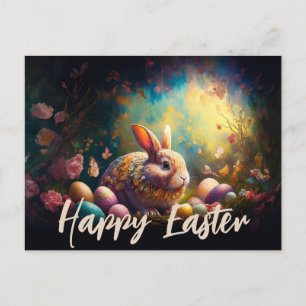 Carte Postale Joyeux lapin de Pâques avec oeufs de Pâques