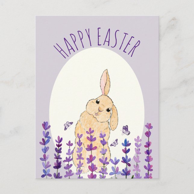 Carte Postale Joyeux lapin et lavande de Pâques (Devant)