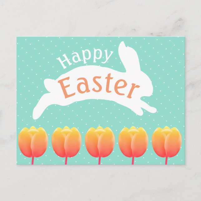 Carte Postale Joyeux lapin et tulipes de Pâques (Devant)