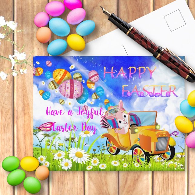 Carte Postale Joyeux Lapin Joyeux Livrant Des Oeufs De Pâques Co (Créateur téléchargé)
