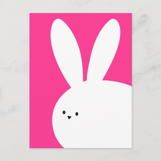Carte Postale Joyeux lapin lapin rose et blanc pâle de Pâques (Devant)
