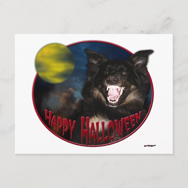 Carte Postale Joyeux loup effrayant d'Halloween (Devant)