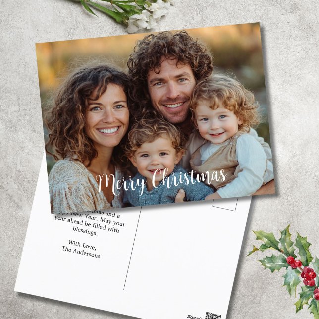Carte postale Joyeux Noël (Family photo Merry Christmas Personalized Christmas Holiday post card)