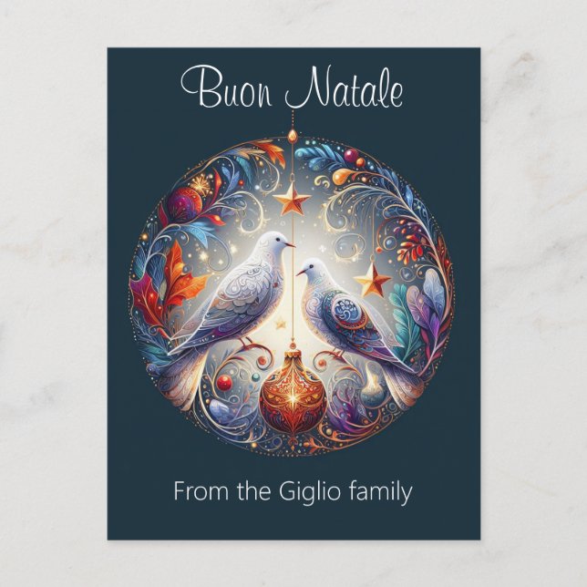 Carte Postale Joyeux Noël 2 colombes Fête de Noël italienne  (Devant)