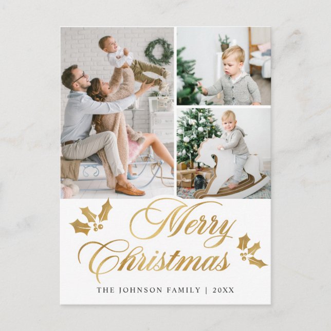 Carte Postale Joyeux Noël 3 PHOTO Happy Holidays Salutation (Devant)