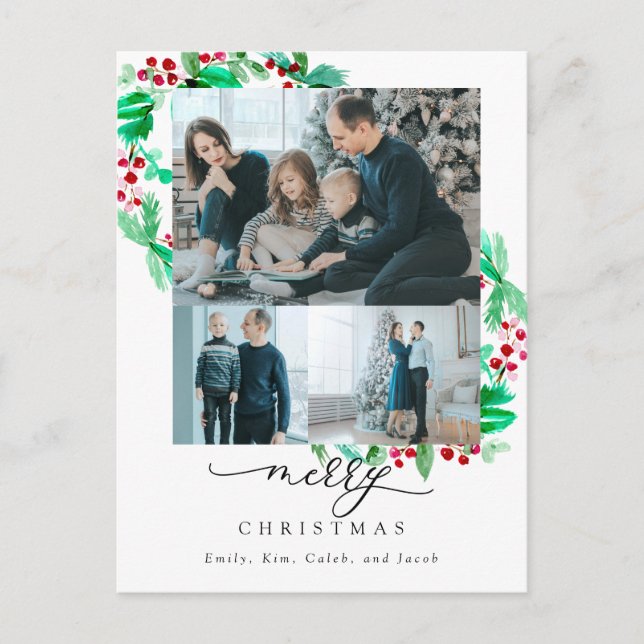 Carte Postale Joyeux Noël 3 Photo Montage Couronne de Noël  (Devant)