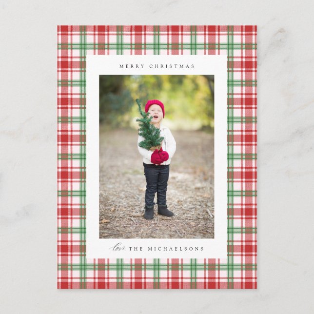 Carte Postale Joyeux Noël à carreaux | AJOUTEZ VOTRE PHOTO DE FA (Devant)