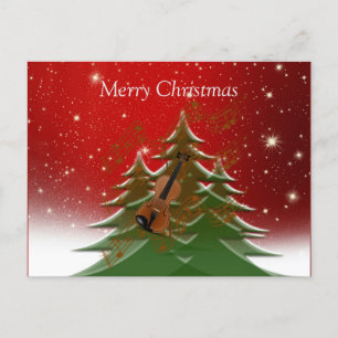 Carte Postale Joyeux Noël - Arbre de Noël avec Violon