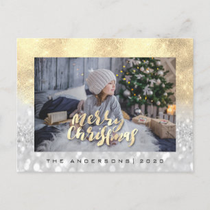 Carte Postale Joyeux Noël Arbre gris or étincelle Parties scinti