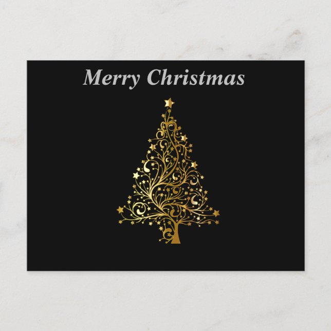Carte Postale Joyeux Noël Arbre Noir et Or (Devant)