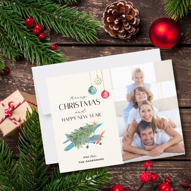 Carte Postale Joyeux Noël Arbre photo de Noël en avion Amusants (Créateur téléchargé)