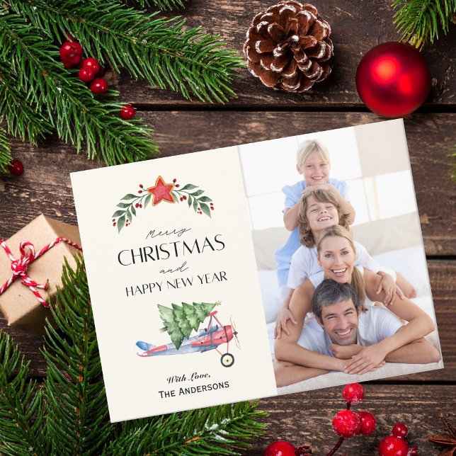 Carte Postale Joyeux Noël Arbre photo de Noël en avion Amusants (Créateur téléchargé)