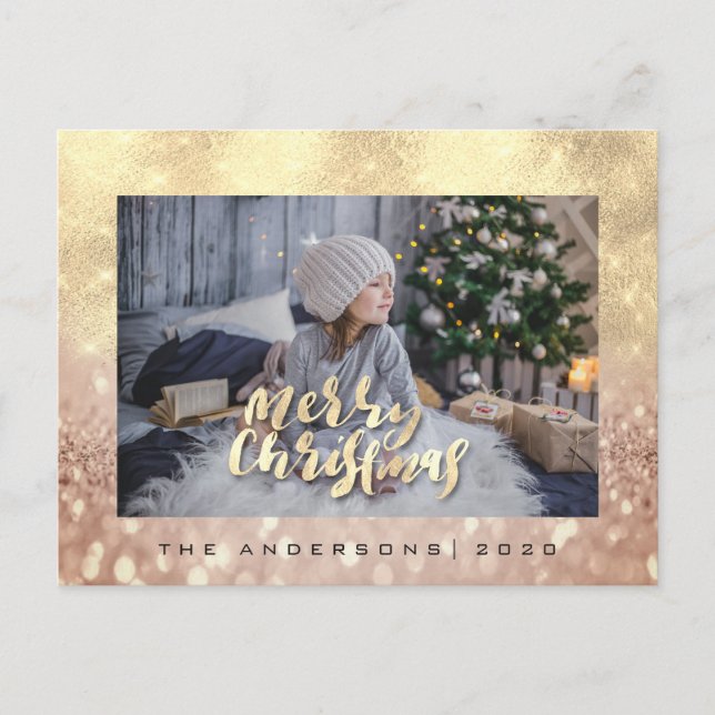 Carte Postale Joyeux Noël Arbre Rose Gold Spark Parties scintill (Devant)