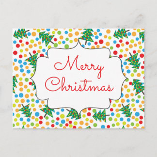 Carte Postale Joyeux Noël Arbres et lumières Fêtes Rétro