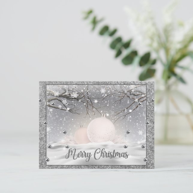 Carte Postale Joyeux Noël Argent Élégant, Joyeux Joyeux Fêtes (Debout devant)