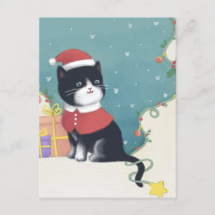 Carte Postale Joyeux Noël : Art d'illustration de chat