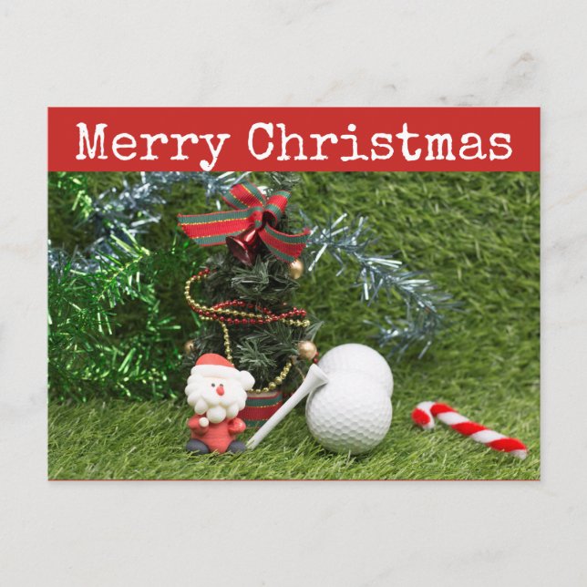 Carte Postale Joyeux Noël au golfeur avec Père Noël et Noël (Devant)