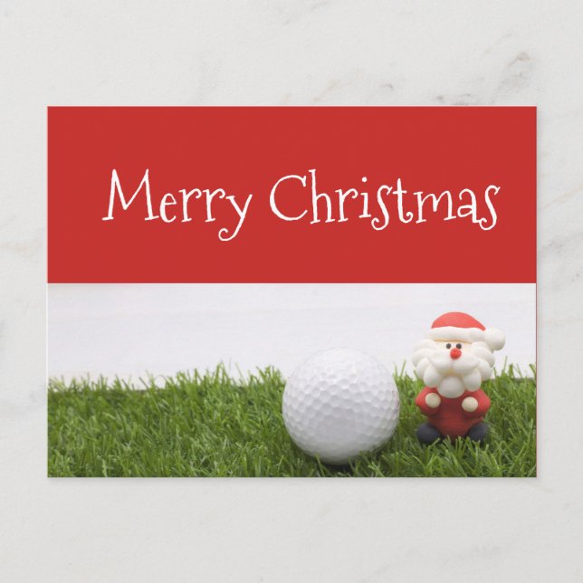 Carte Postale Joyeux Noël au golfeur Père Noël avec balle de gol (Devant)