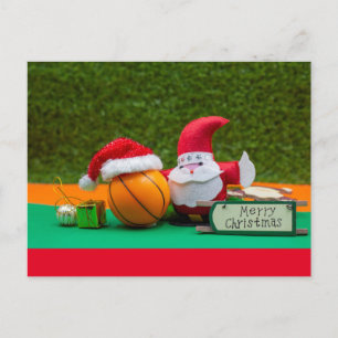 Carte Postale Joyeux Noël au joueur de basket-ball avec Père Noë