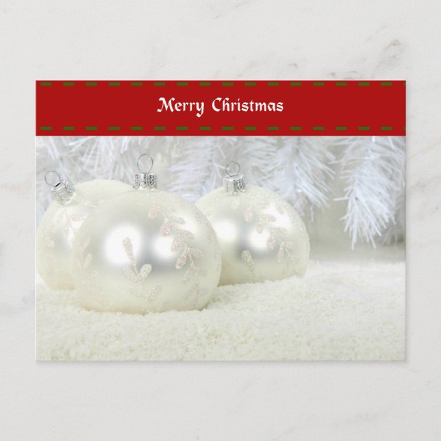 Carte Postale Joyeux Noël avec ornements argentés et neige (Devant)